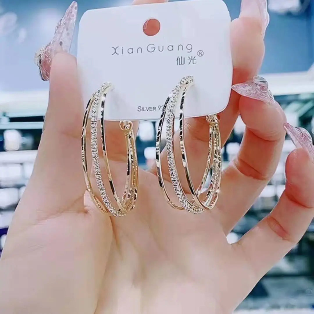 Exaggerated C-Shaped Rhinestone Earrings in 925 Sterling Silver